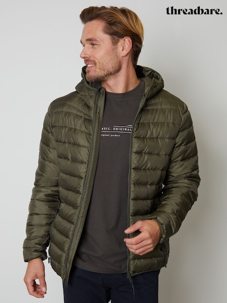 Threadbare Khaki Matte Finish Padded Showerproof Hooded Jacket (N23523) | €53