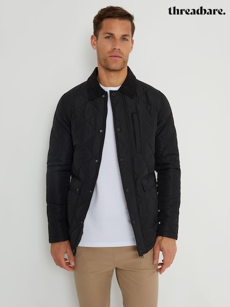 Threadbare Black Showerproof Diamond Quilted Waterproof Collared Jacket (N23543) | €46