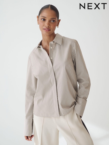 Stone Stripe Fitted Collared Long Sleeve Shirt (N23546) | ₪67