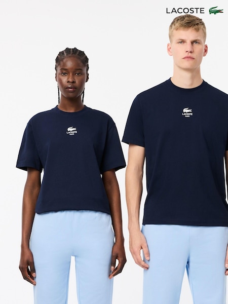 Lacoste Blue Paris Logo 100% Cotton T-Shirt (N23665) | 148 QAR