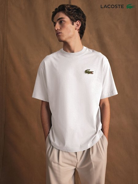 Lacoste Relaxed Fit Croc Effect 100% Cotton White T-Shirt (N23672) | €93