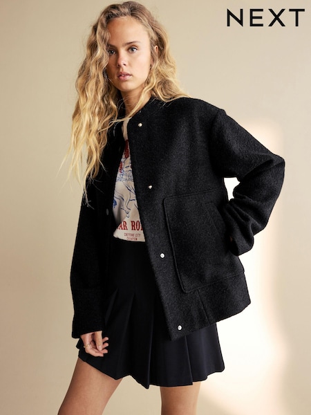 Black Textured Bomber Jacket (N23808) | AED140