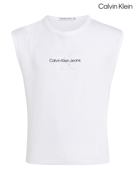 Alb - Calvin Klein 100% Top din jerseu monologo din bumbac (N23826) | 137 LEI - 167 LEI