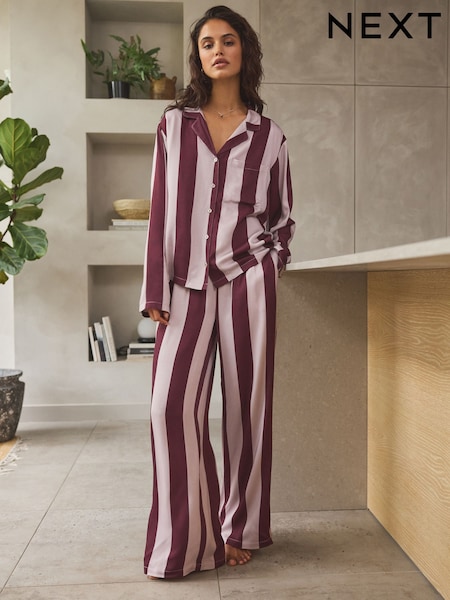 Berry Red Stripe Button Through Pyjamas (N23835) | AED159