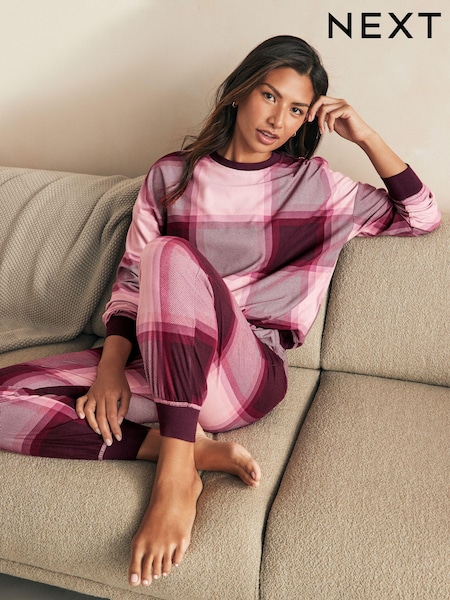 Roșu fructe de pădure în carouri - Cosy Long Sleeve Pyjamas (N23838) | 114 LEI
