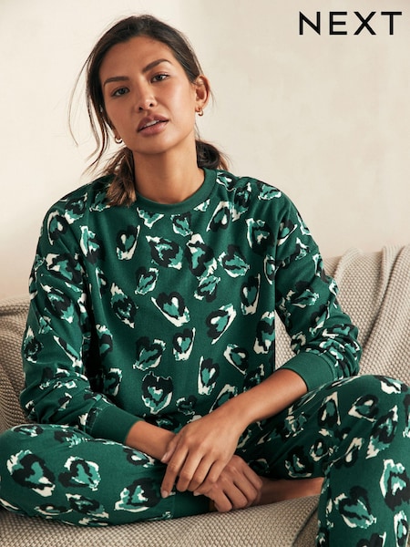 Groen met luipaardprint - Cosy Long Sleeve Pyjamas (N23840) | € 20