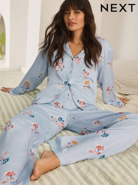 Blue Ditsy Floral Button Through Pyjamas (N23843) | AED111