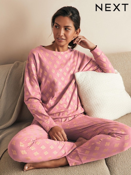 Pink Foil 100% Cotton Long Sleeve Pyjamas (N23848) | €23