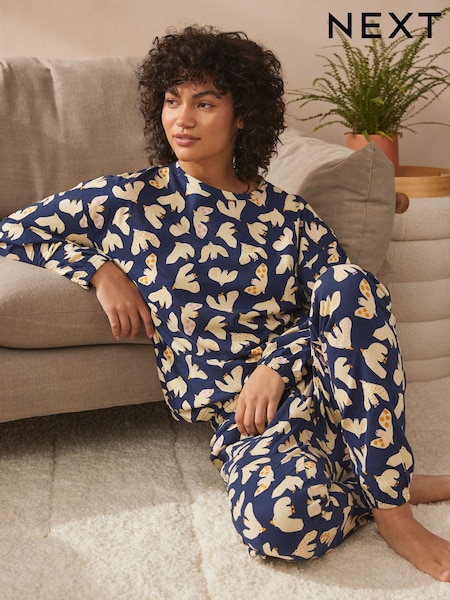 Navy Blue Birds 100% Cotton Long Sleeve Pyjamas (N23864) | €27