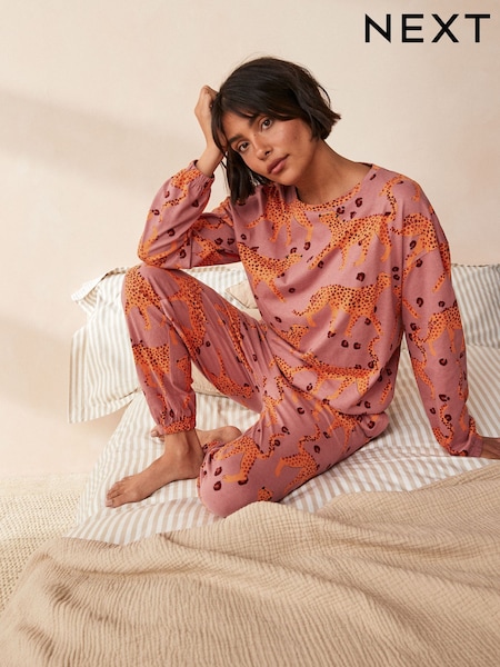 Pink Leopard 100% Cotton Long Sleeve Pyjamas (N23865) | €27