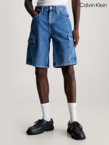 Calvin Klein Blue 90’s Loose Denim Cargo Shorts (N24120) | €54