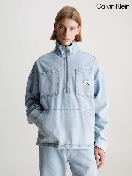 Calvin Klein Blue Denim Quarter Zip Pullover Jacket (N24165) | €89