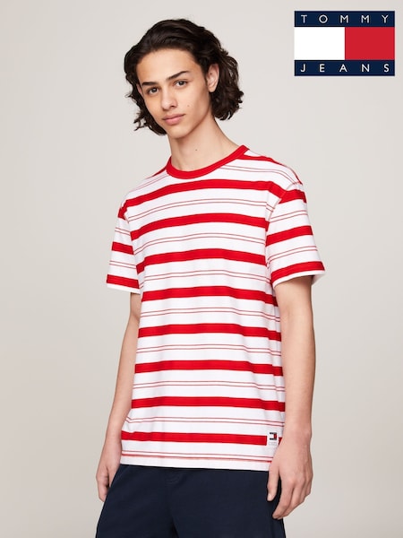 Tommy Jeans Red Stripe 100% Cotton T-Shirt (N24287) | €25