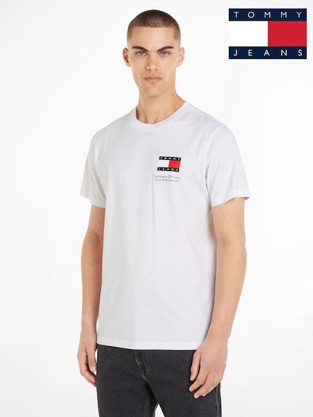 Valkoinen - Tommy Jeans Slim Essential Flag 100% Cotton T-shirt (N24290) | €47