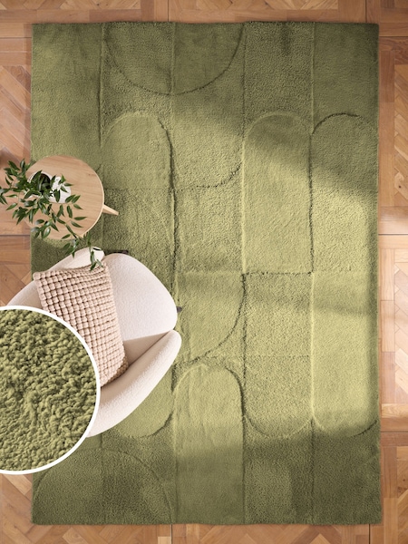 Moss Green Lustrous Cut Shapes Rug (N24310) | €86 - €378