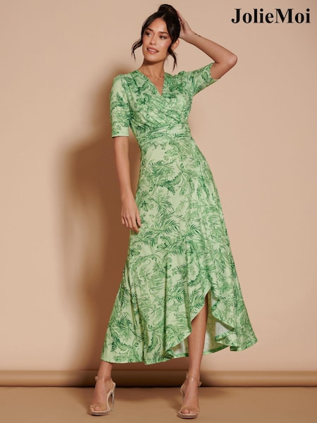 Jolie Moi Green Ruffle Hem Jersey Maxi Dress (N24350) | AED230