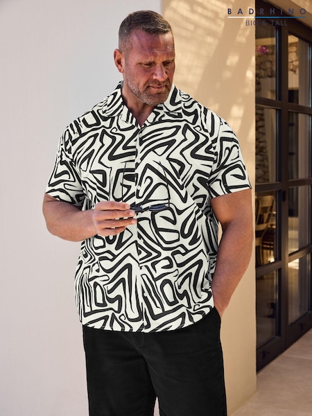 BadRhino Big & Tall White Abstract Print Short Sleeve 100% Cotton Shirt (N24434) | €17