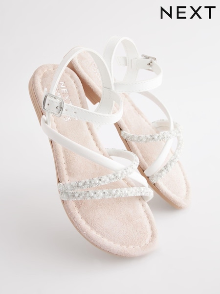 White Jewel Strappy Flower Girl Sandals (N24443) | 114 QAR - 148 QAR