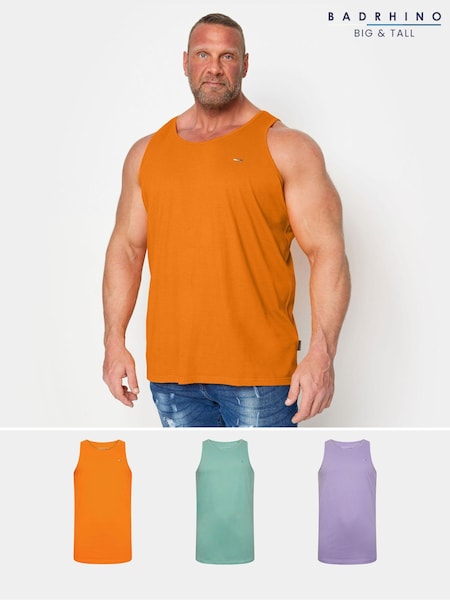 BadRhino Big & Tall Violet Purple/Mineral Blue/Orange 100% Cotton Vests 3 Pack (N24447) | R$ 235