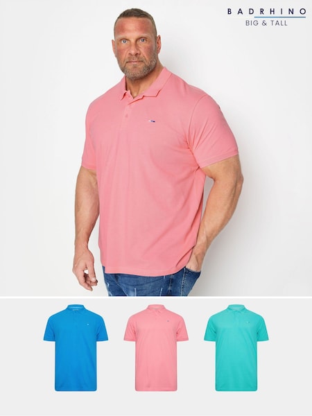 BadRhino Big & Tall Blue/Pink/Teal 100% Cotton Polo Shirts 3 Pack (N24453) | R$ 445