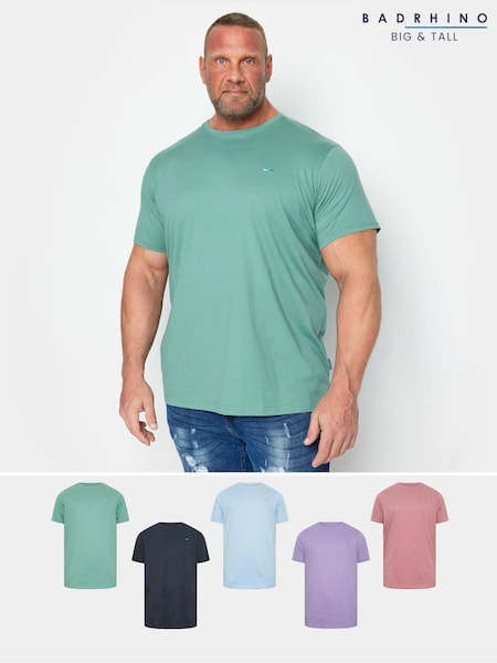 BadRhino Big & Tall Green/Blue/Navy/Purple/Pink 100% Cotton T-Shirts 5 Pack (N24456) | R$ 445