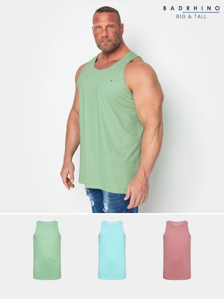 BadRhino Big & Tall Pink 100% Cotton Vests 3 Pack (N24463) | €31