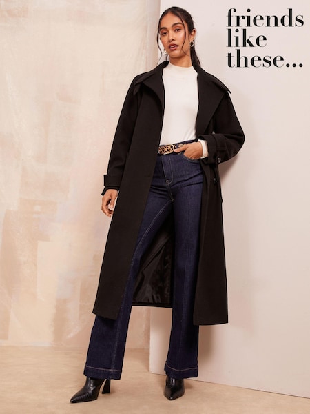 Friends Like These Black Belted Funnel Neck Coat (N24513) | kr1 171