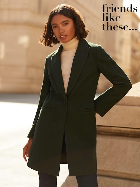 Friends Like These Khaki Green Tailored Single Button Coat (N24533) | AED234