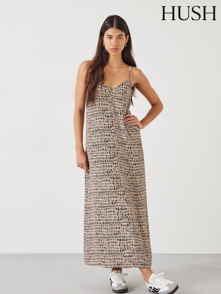 Hush Natural/Black Eloise Printed Midi Slip Dress (N24552) | AED198