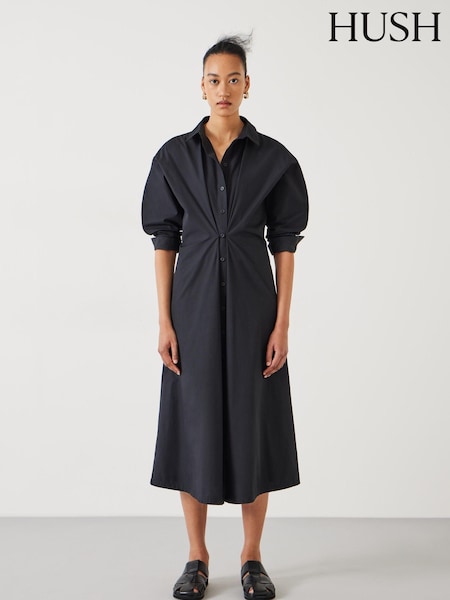 Hush Black 100% Cotton Freddie Maxi Shirt Dress (N24577) | €61