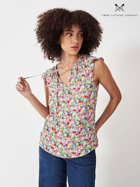 Crew Clothing Blue Ondine Frill Cap Sleeve Floral Top (N24693) | €24