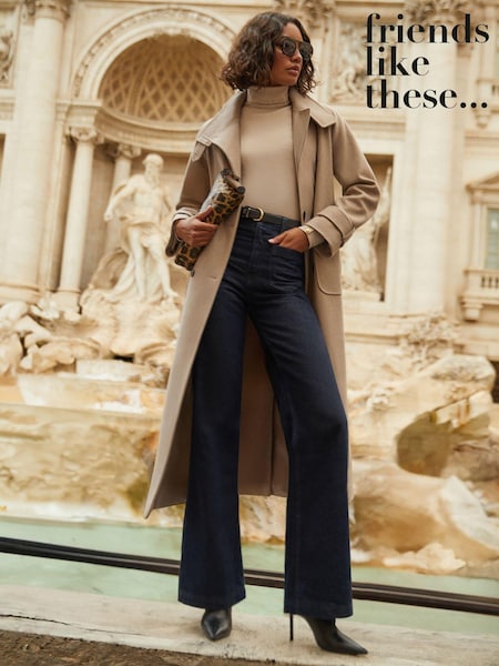 Friends Like These Beige Petite Belted Funnel Neck Coat (N24722) | €47