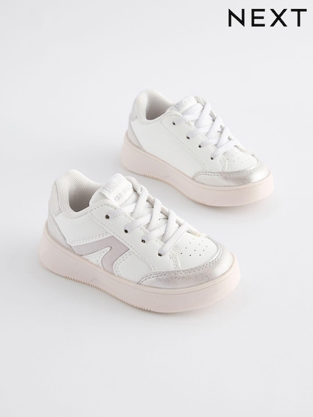 White Silver Chunky Elastic Lace-Up Trainers (N24744) | €25 - €28