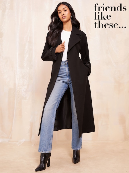 Friends Like These Black Petite Belted Wrap Coat (N24751) | €33