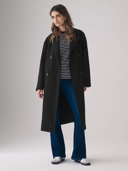 The Set Black Relaxed Double Breasted Longline Coat (N24878) | €69
