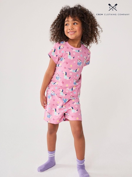 Crew Clothing Pink Dog and Floral Print 100% Cotton Pyjamas Set (N24888) | AED116 - AED128