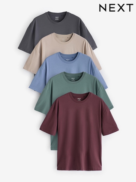 Blues/Green/Purple/Neutral Relaxed Fit 100% Cotton Relaxed T-Shirts 5 Pack (N24908) | €45