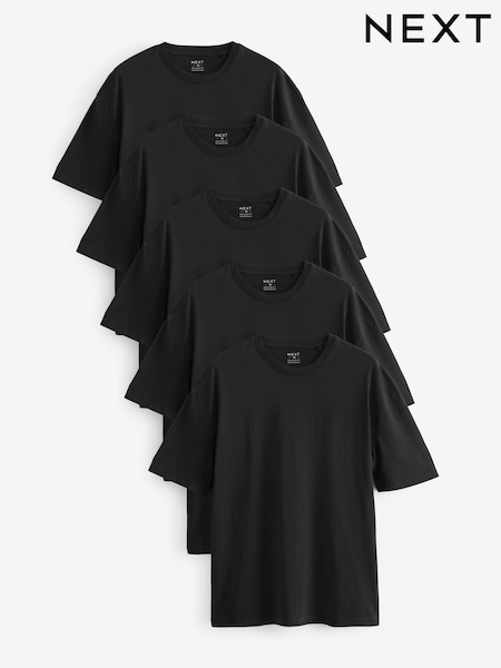 Black Essential Cotton T-Shirts Relaxed Fit 5 Pack (N24909) | LEI 287
