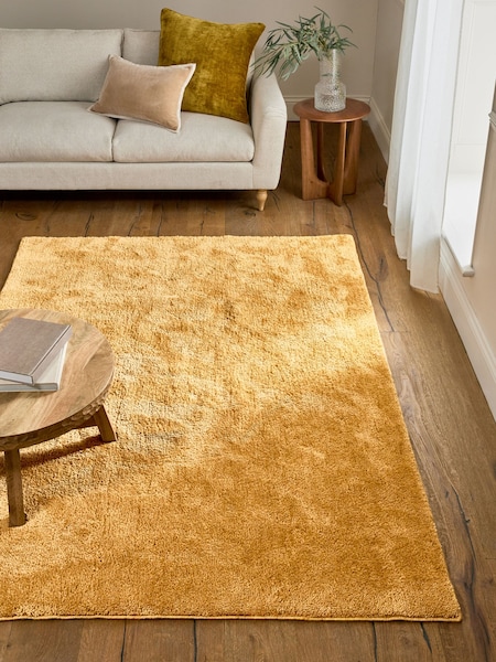 Ochre Yellow Cosy Washable Shaggy Rug (N24919) | €33 - €198
