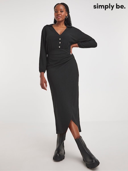 Simply Be Black Treebark Wrap Midi Dress (N25087) | €15.50