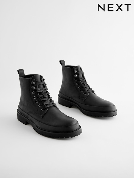 Black Leather Lace Up Boots (N25142) | $98