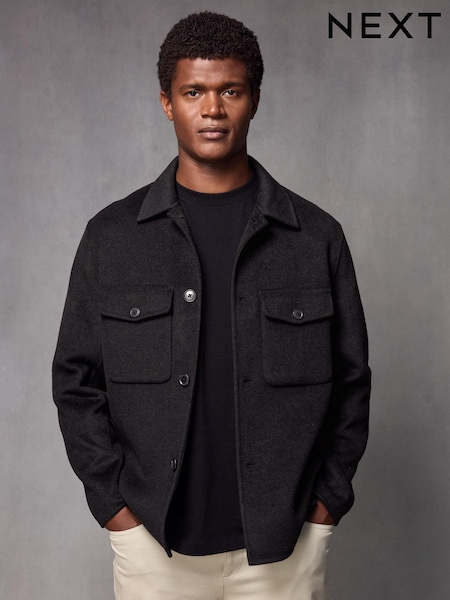 Black Premium Soft Touch Wool Rich Shacket (N25192) | R$ 950