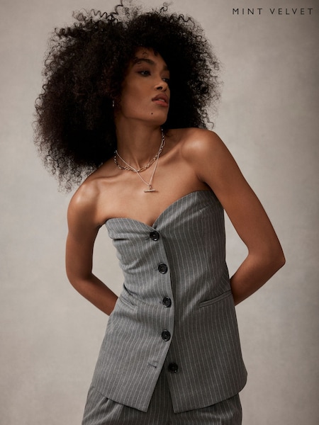 Mint Velvet Grey Pinstripe Bandeau Top (N25205) | €63
