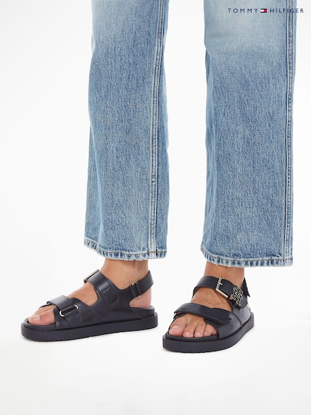 Tommy Hilfiger Black Leather Sporty Sandals (N25237) | AED378