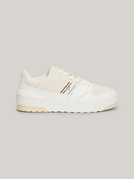 Tommy Hilfiger Cream Suede Stripes Low Top Sneakers (N25261) | AED216