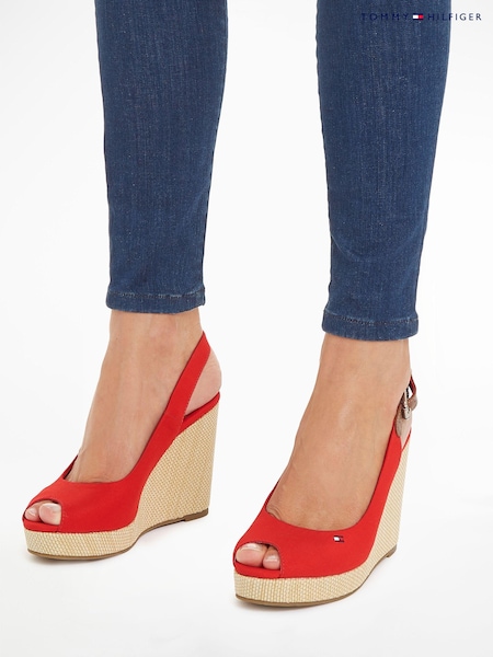 Rot - Tommy Hilfiger Iconic Elba Schuhe mit Keilabsatz und Ferssenriemen (N25262) | 65 €