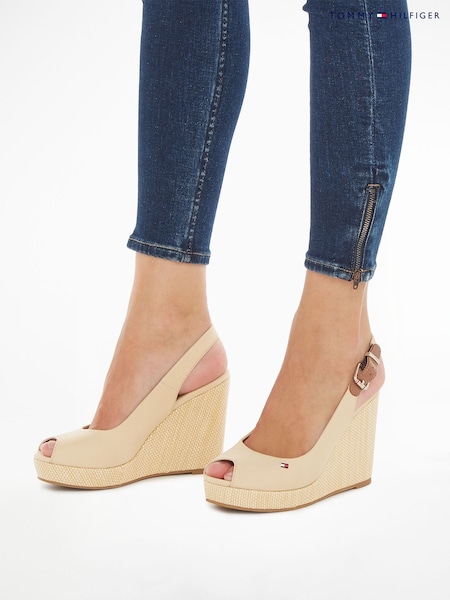 Tommy Hilfiger Light Cream Iconic Elba Slingback Wedges (N25266) | €54