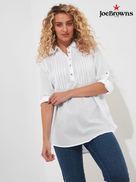 Joe Browns White Relaxed Tab Sleeve 100% Cotton Tunic (N25290) | AED233