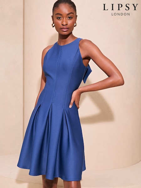 Lipsy Blue Racer A-Line Bow Back Prom Mini Dress (N25377) | €29