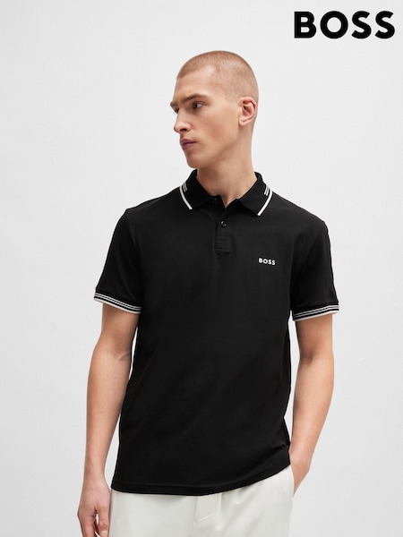 BOSS Black Tipped Slim Fit Stretch Cotton Polo Shirt (N25388) | 506 QAR